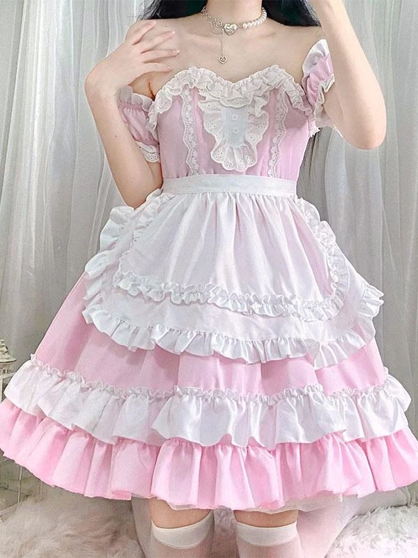 Sweet Maid Lolita Dress Strapless Polyester Multi Ruffles Lolita Dress - Image 3