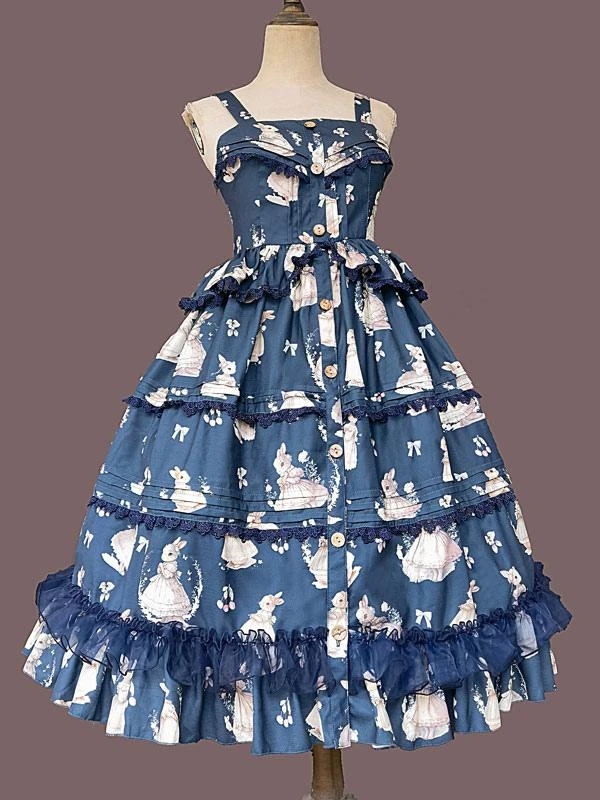 Classical Lolita Dress Polyester Sleeveless Classic Lolita Dresses Deep Blue - Image 9