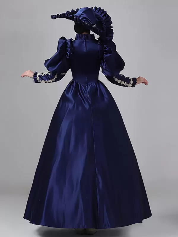 Dark Navy Retro Costumes Ruffles Polyester Dress Marie Antoinette Costume Women's Royal Tunic Vintage Clothing - Image 10