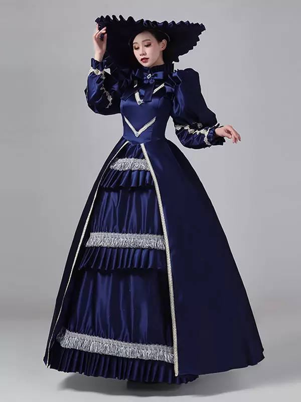 Dark Navy Retro Costumes Ruffles Polyester Dress Marie Antoinette Costume Women's Royal Tunic Vintage Clothing - Image 9