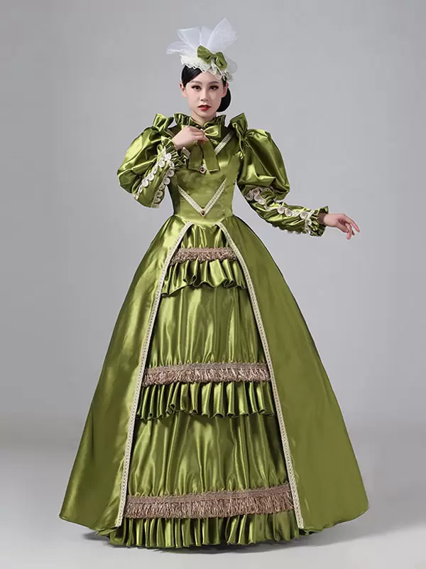 Dark Navy Retro Costumes Ruffles Polyester Dress Marie Antoinette Costume Women's Royal Tunic Vintage Clothing