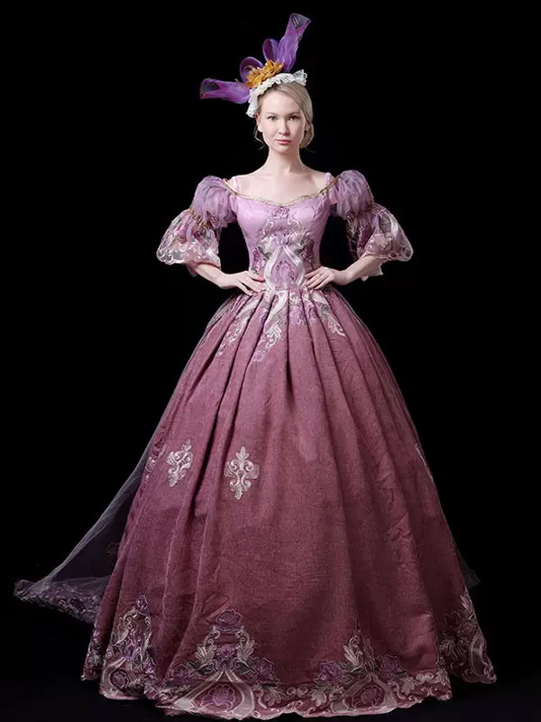Fuchsia Pink Retro Costumes Embroidered Polyester Dress Marie Antoinette Costume Women's Royal Tunic Party Prom Dress - Image 2