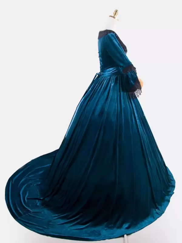 Deep Blue Retro Costumes Lace Polyester Marie Antoinette Costume Dress Women's Retro Tunic Vintage Clothing - Image 2