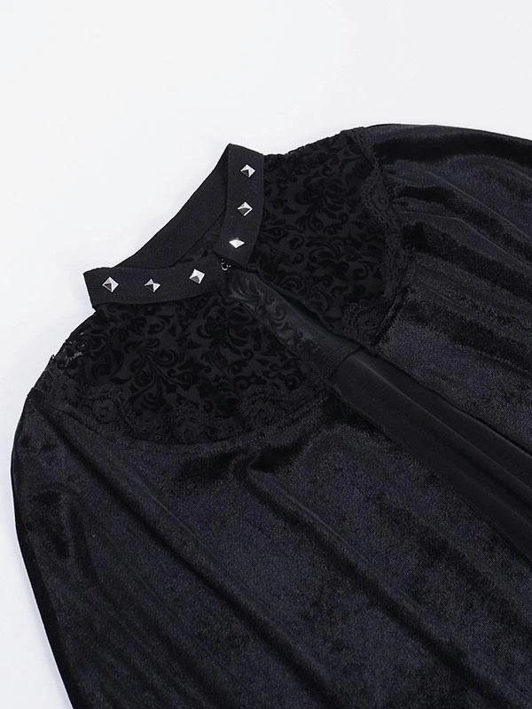 Black Gothic Poncho Polyester Rivet Spring Lolita Outwears - Image 6