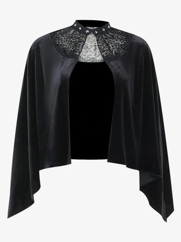 Black Gothic Poncho Polyester Rivet Spring Lolita Outwears - Image 5