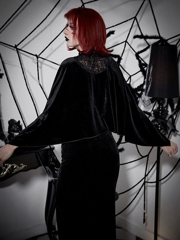 Black Gothic Poncho Polyester Rivet Spring Lolita Outwears - Image 4