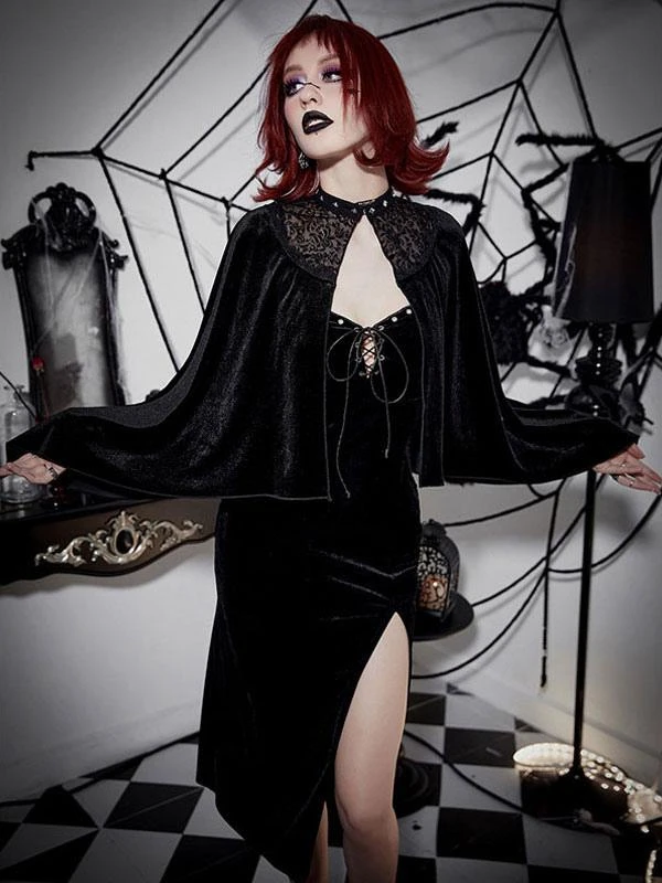 Black Gothic Poncho Polyester Rivet Spring Lolita Outwears - Image 2