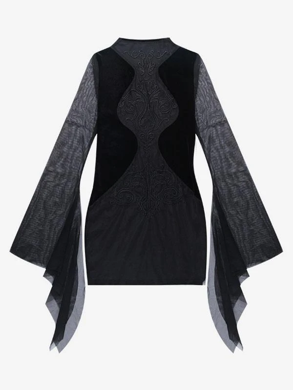 Black Gotic Dress Long Sleeves Sheer Bodycon Lolita Dress - Image 5