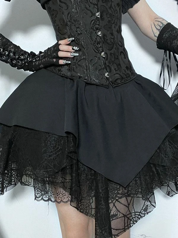 Black Gothic Lolita SK Ruffles Lace Lolita Skirts - Image 2