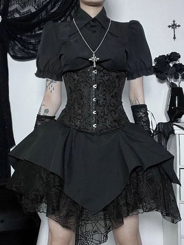 Black Gothic Lolita SK Ruffles Lace Lolita Skirts - Image 3