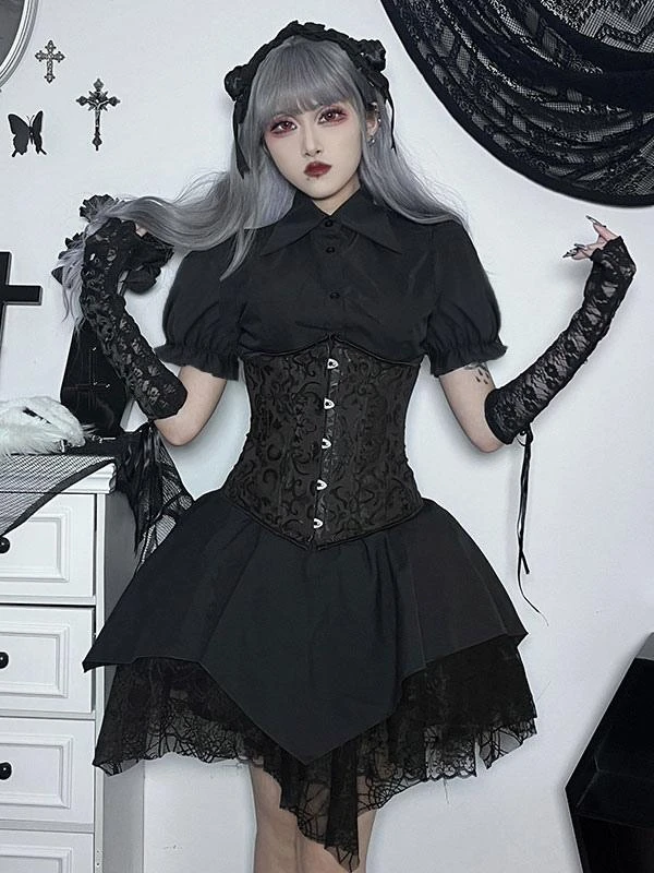 Black Gothic Lolita SK Ruffles Lace Lolita Skirts - Image 4