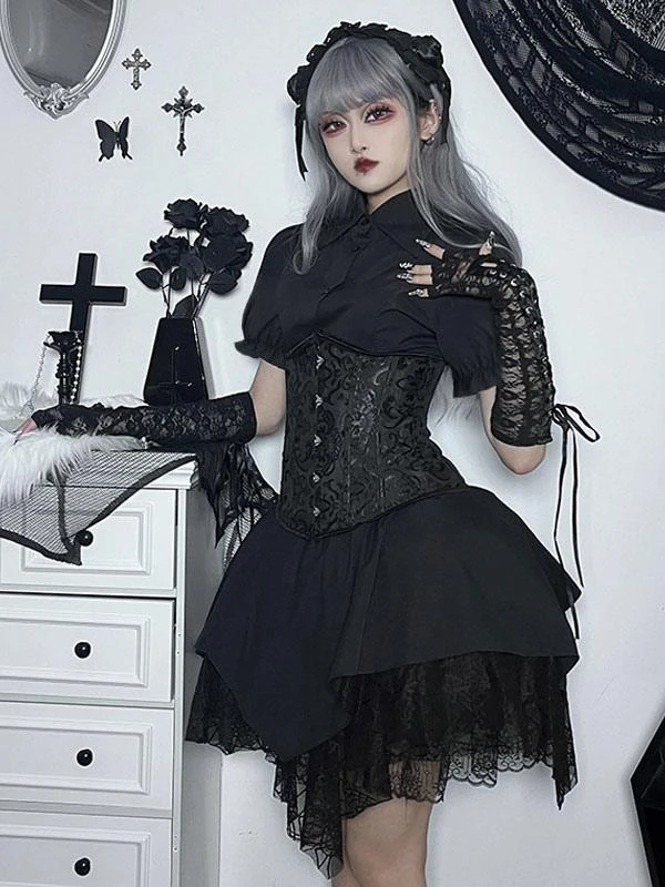 Black Gothic Lolita SK Ruffles Lace Lolita Skirts - Image 5