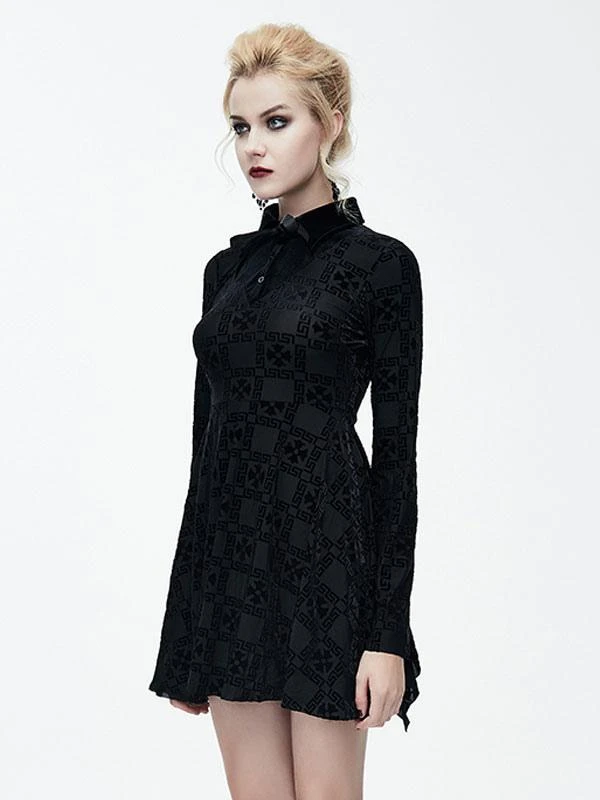 Black Gothic Dress Long Seelves Lace Stand Collar Lace Lolita Dress - Image 2