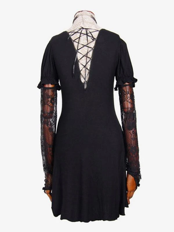 Black Gothic Punk Dress Long Sleeves Lace Lolita Dress - Image 7