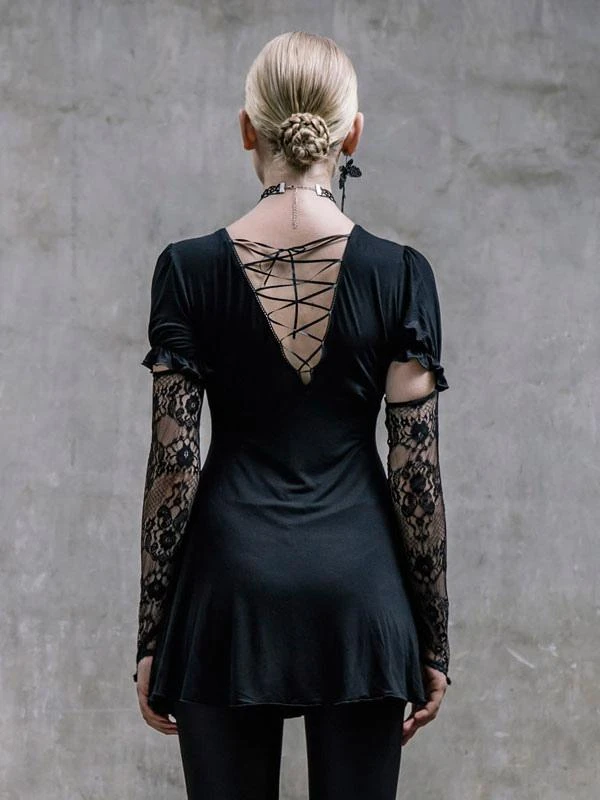 Black Gothic Punk Dress Long Sleeves Lace Lolita Dress - Image 5