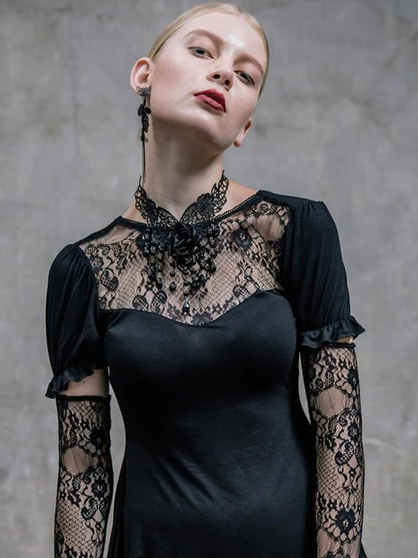 Black Gothic Punk Dress Long Sleeves Lace Lolita Dress - Image 4
