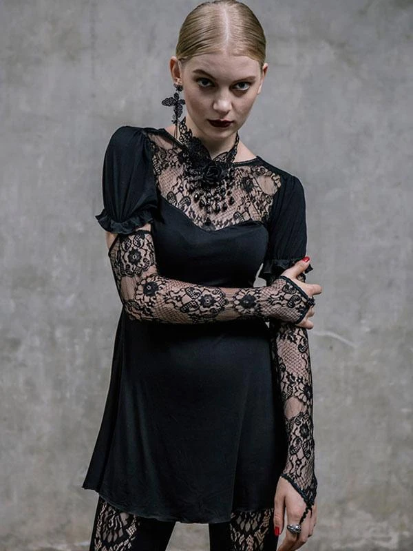 Black Gothic Punk Dress Long Sleeves Lace Lolita Dress - Image 3