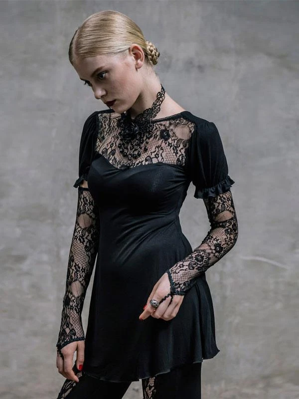 Black Gothic Punk Dress Long Sleeves Lace Lolita Dress - Image 2