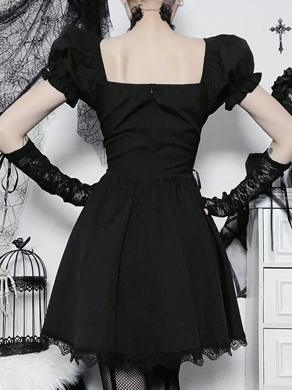Gothic Dress Off The Shoulder Short Sleeves Lace Trimed Lolita Short Dress - Image 5
