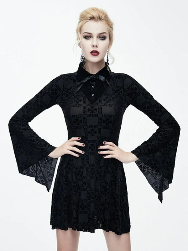 Black Gothic Dress Long Seelves Lace Stand Collar Lace Lolita Dress - Image 4
