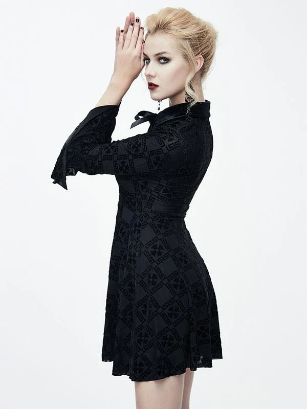 Black Gothic Dress Long Seelves Lace Stand Collar Lace Lolita Dress - Image 6