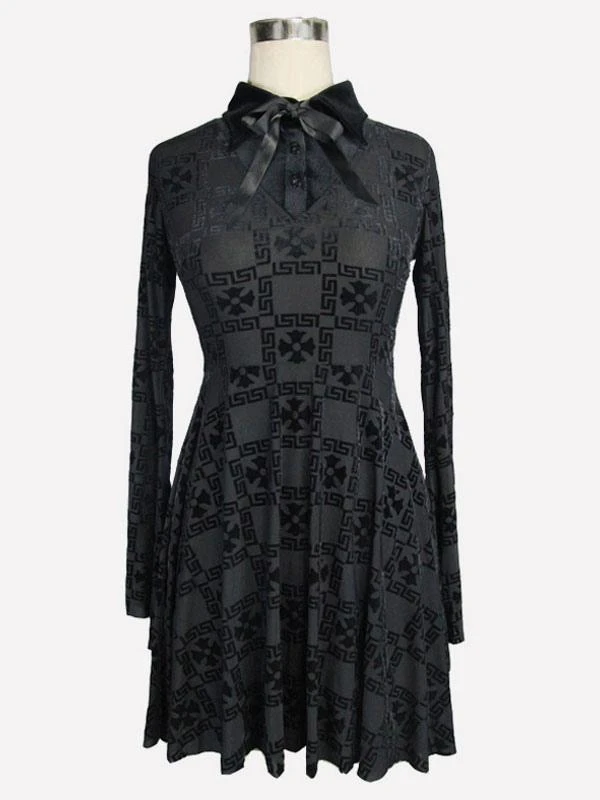 Black Gothic Dress Long Seelves Lace Stand Collar Lace Lolita Dress - Image 7