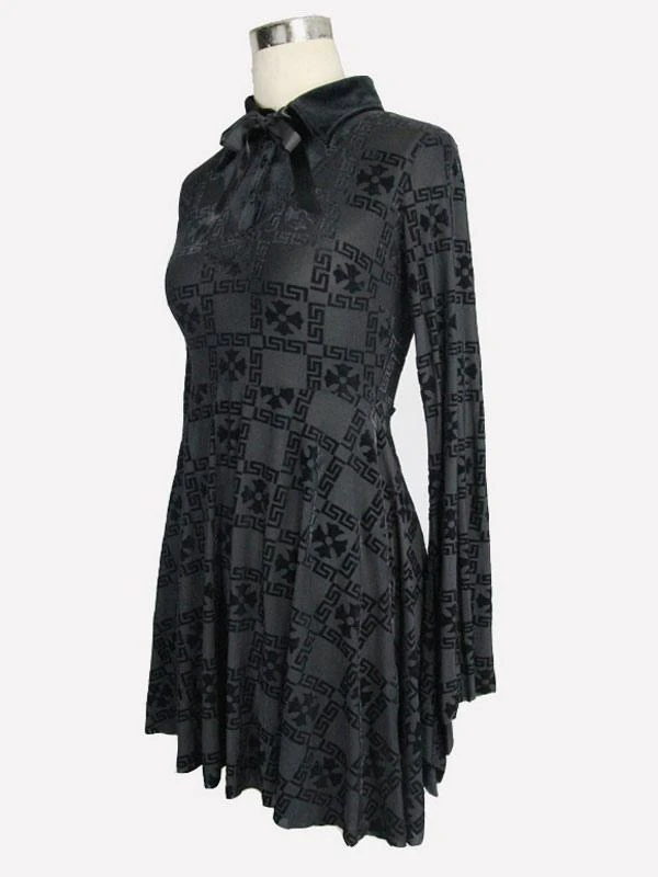Black Gothic Dress Long Seelves Lace Stand Collar Lace Lolita Dress - Image 8