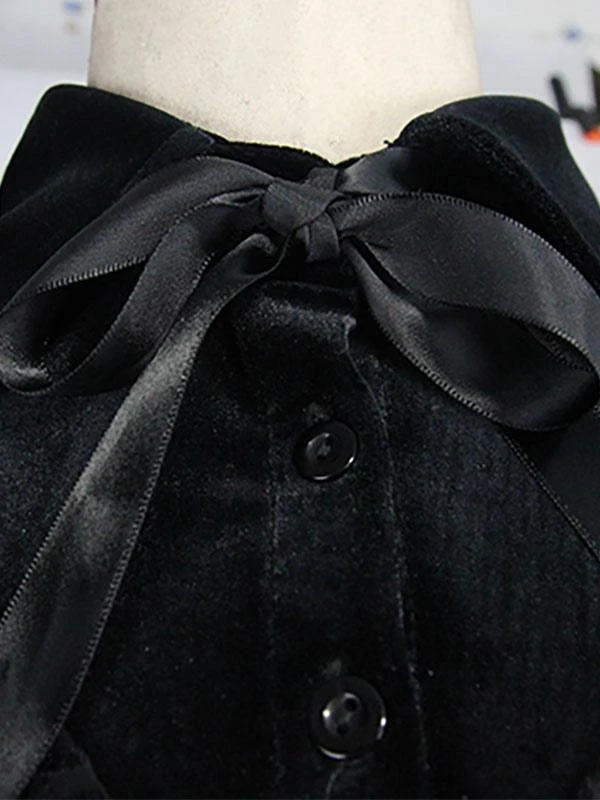 Black Gothic Dress Long Seelves Lace Stand Collar Lace Lolita Dress - Image 9