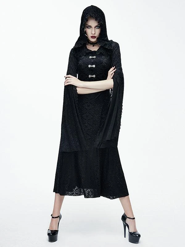Black Gothic Punk Long Sleeves Back Bandage Lolita Dress - Image 2