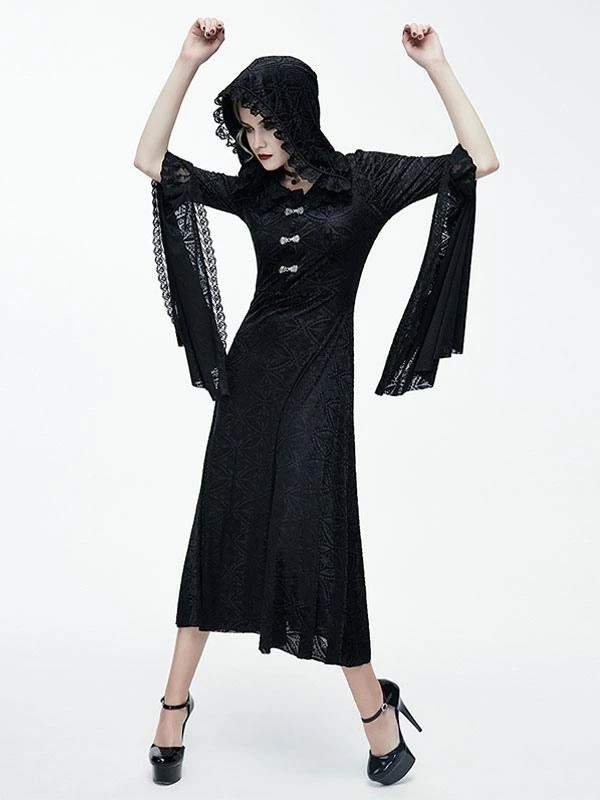 Black Gothic Punk Long Sleeves Back Bandage Lolita Dress - Image 4