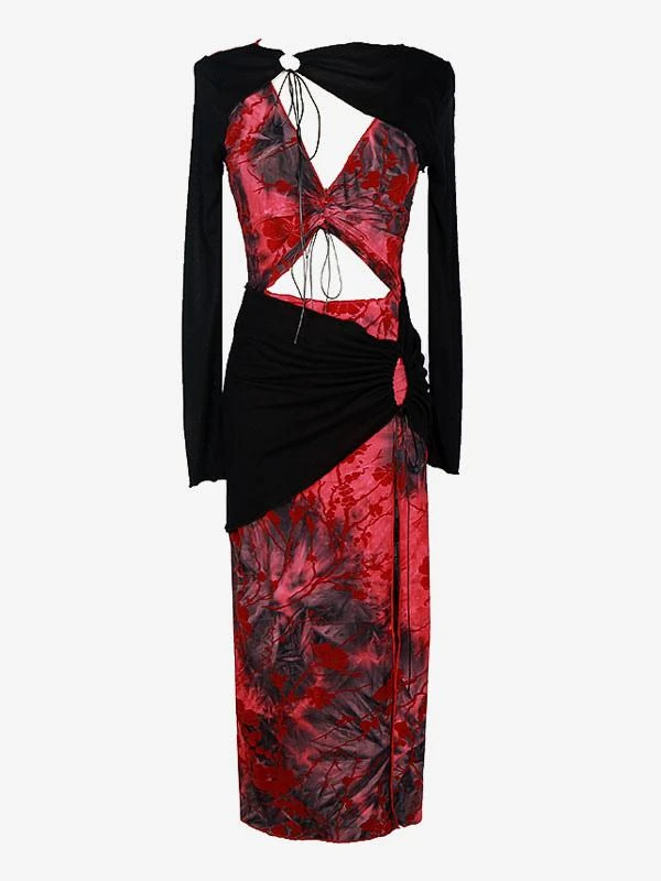 Gothic Lolita Dresses Lace Lace Up Floral Print Red Red - Image 9