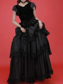 Gothic Lolita Dresses Tiered Lace Black Black