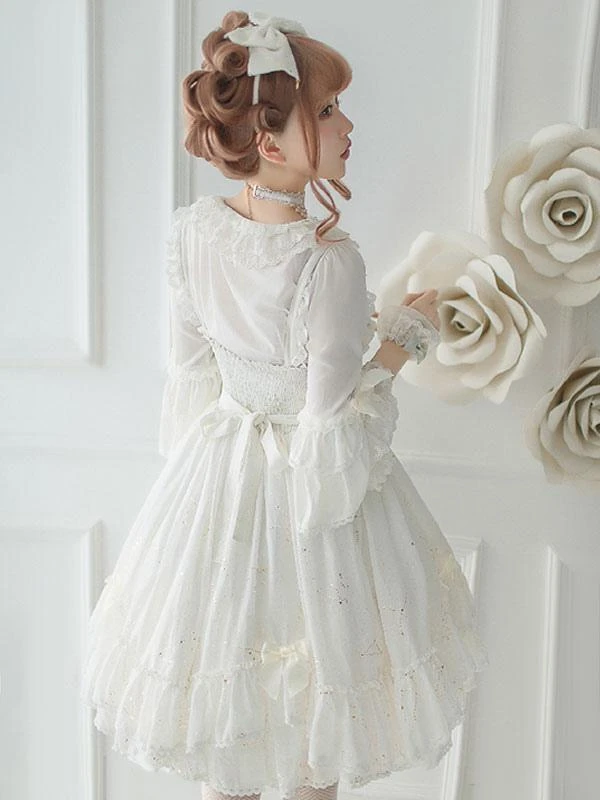 Steampunk Lolita Blouses Lolita Top Ruffles Bows Half Sleeves Blouse White Lolita Shirt - Image 3