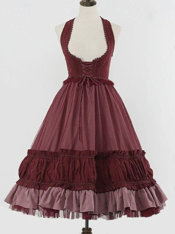 Gothic Lolita Dresses Ruffles Lace Black Burgundy - Image 2