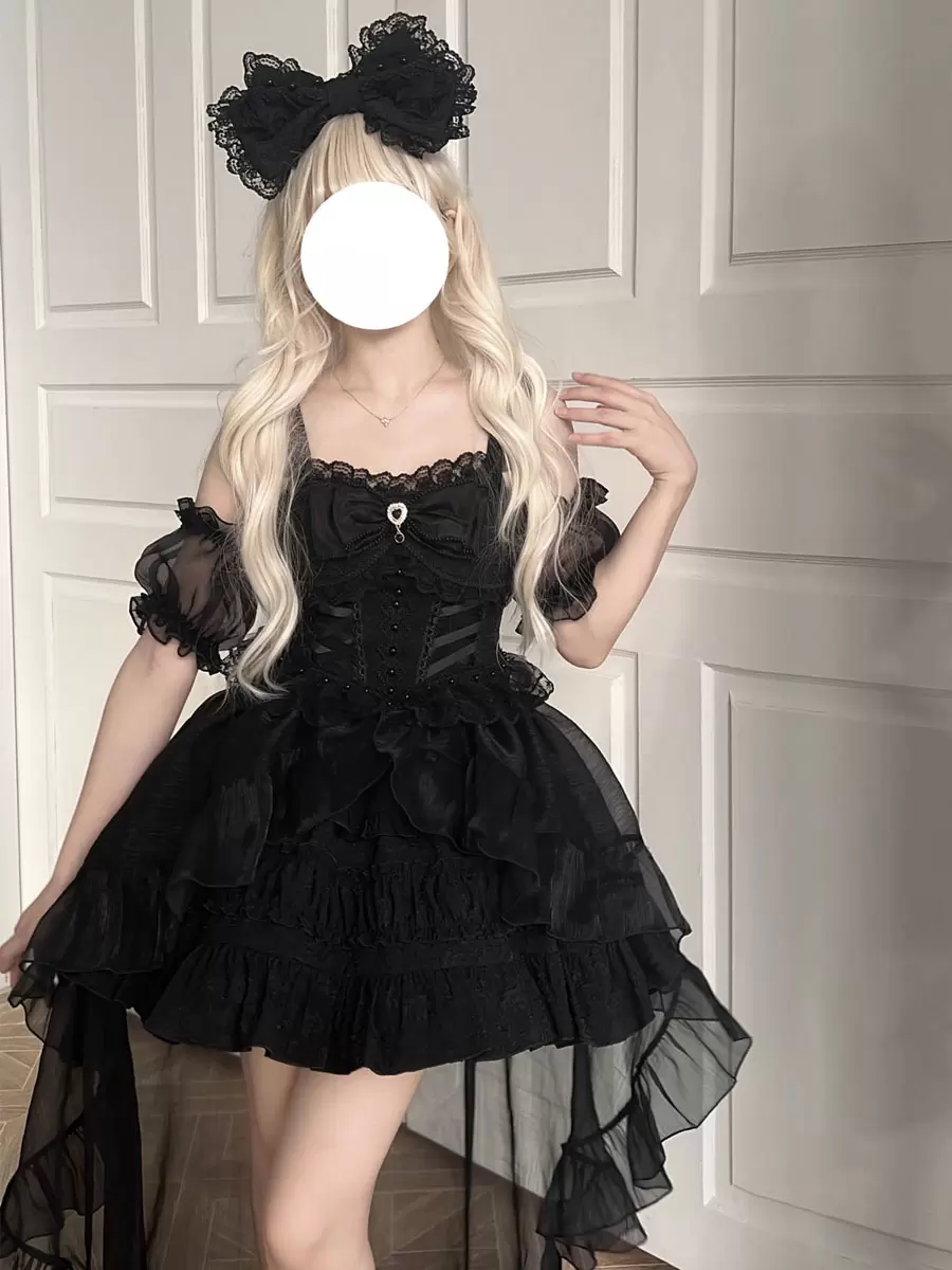 Gothic Lolita Dresses Lace Up Bows White Light Sky Blue - Image 3