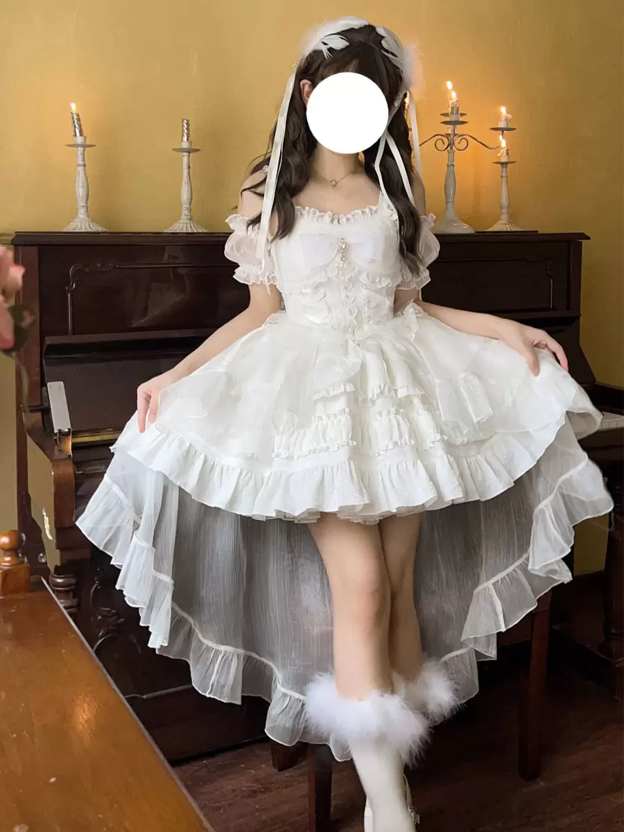 Gothic Lolita Dresses Lace Up Bows White Light Sky Blue - Image 2