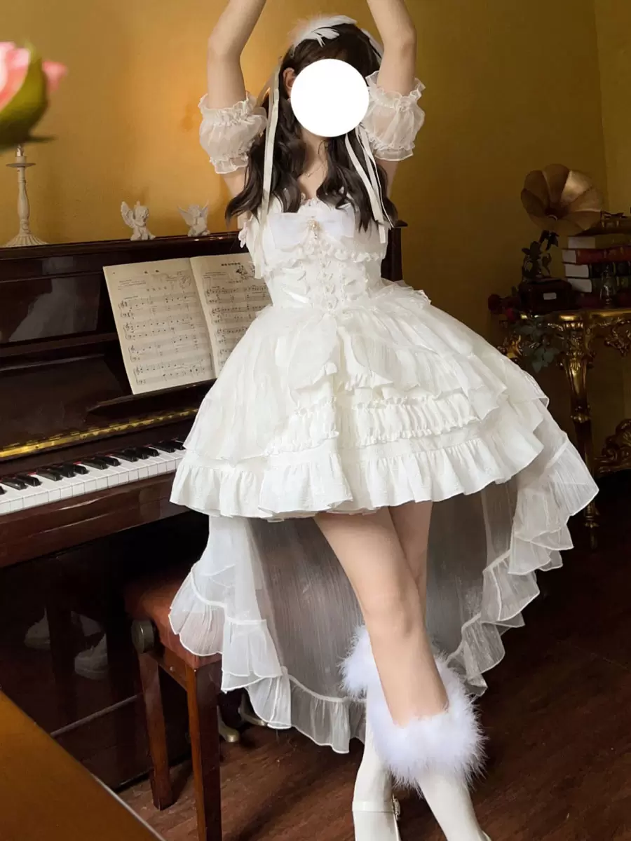 Gothic Lolita Dresses Lace Up Bows White Light Sky Blue