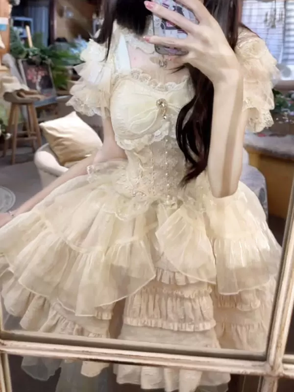 Gothic Lolita Dresses Lace Up Bows White Light Sky Blue - Image 9