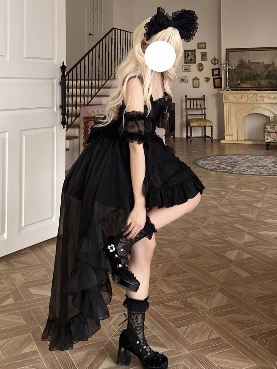 Gothic Lolita Dresses Lace Up Bows White Light Sky Blue - Image 5