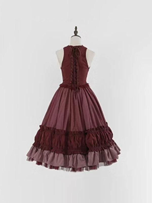 Gothic Lolita Dresses Ruffles Lace Black Burgundy - Image 3