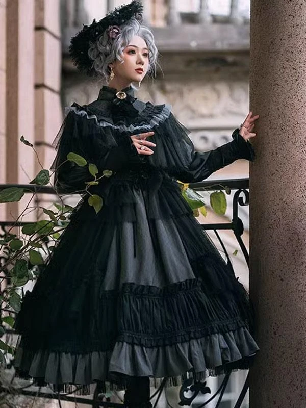 Gothic Lolita Dresses Ruffles Lace Black Burgundy - Image 4