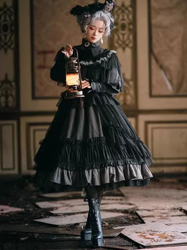 Gothic Lolita Dresses Ruffles Lace Black Burgundy - Image 5