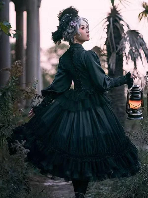 Gothic Lolita Dresses Ruffles Lace Black Burgundy - Image 6