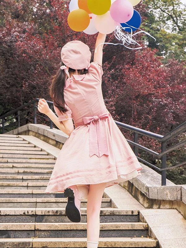 Sweet Lolita Dress Polyester Short Sleeves Embroidered Dress Navy Style Lolita Dress - Image 6