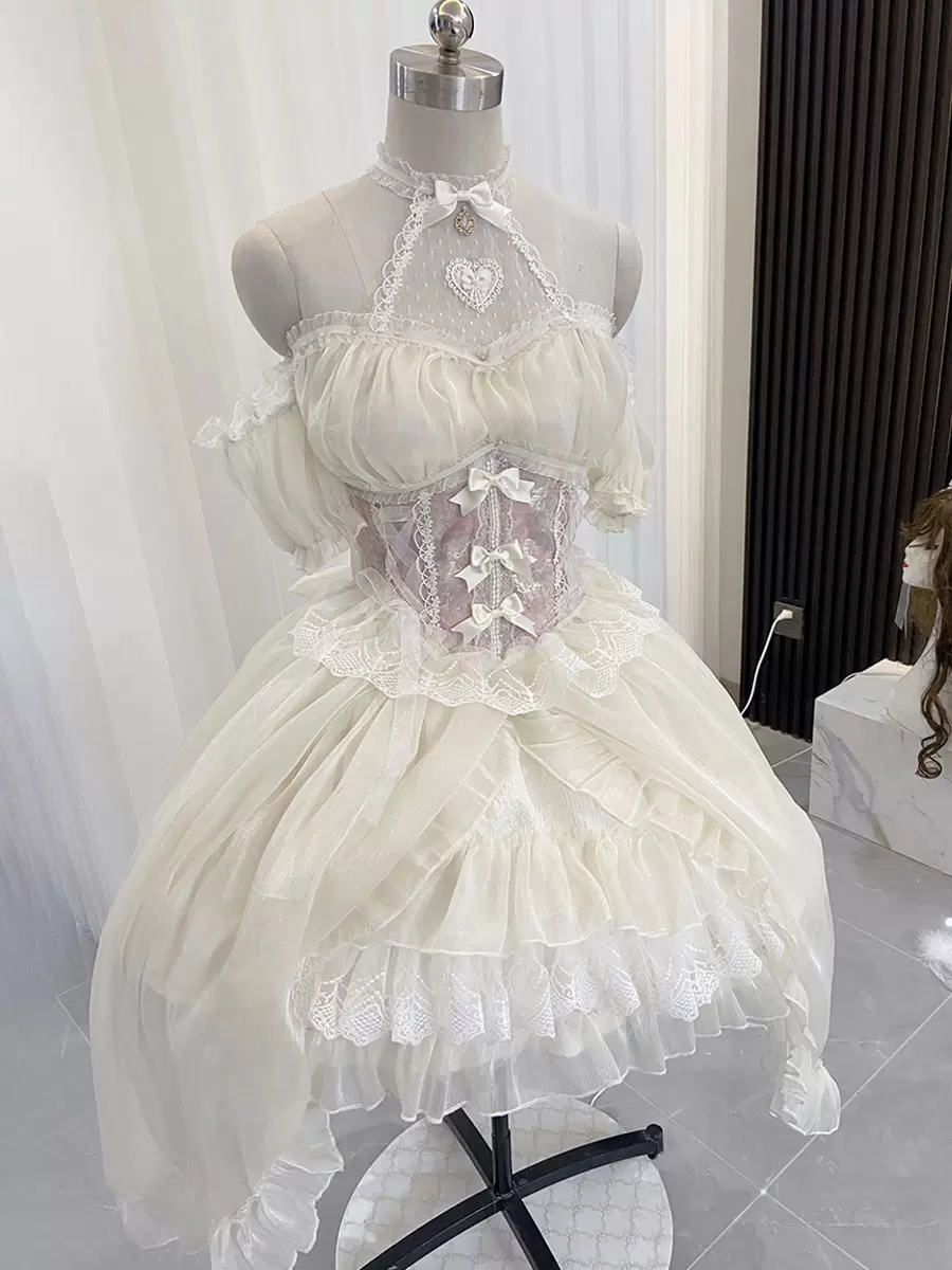 Lolita Wedding Dresses Tea Party Style Lolita Skirt Lace Short Sleeves Polyester Sweet Light Sky Blue - Image 8