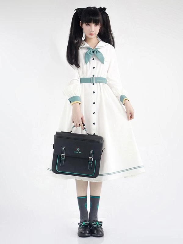 Sweet Lolita Dress Polyester Long Sleeves Navy Style Lolita Dress - Image 2