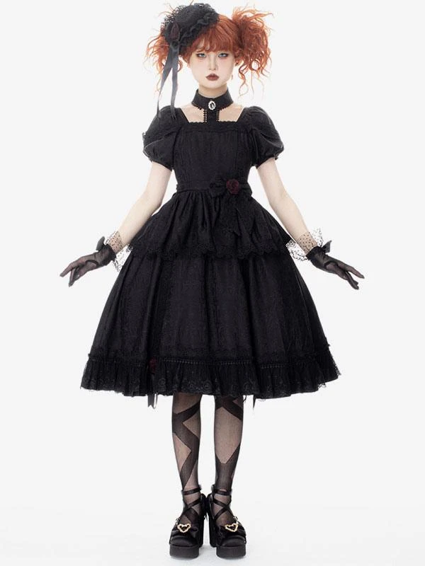 Gothic Lolita Dresses Ruffles Rose Black Black - Image 3