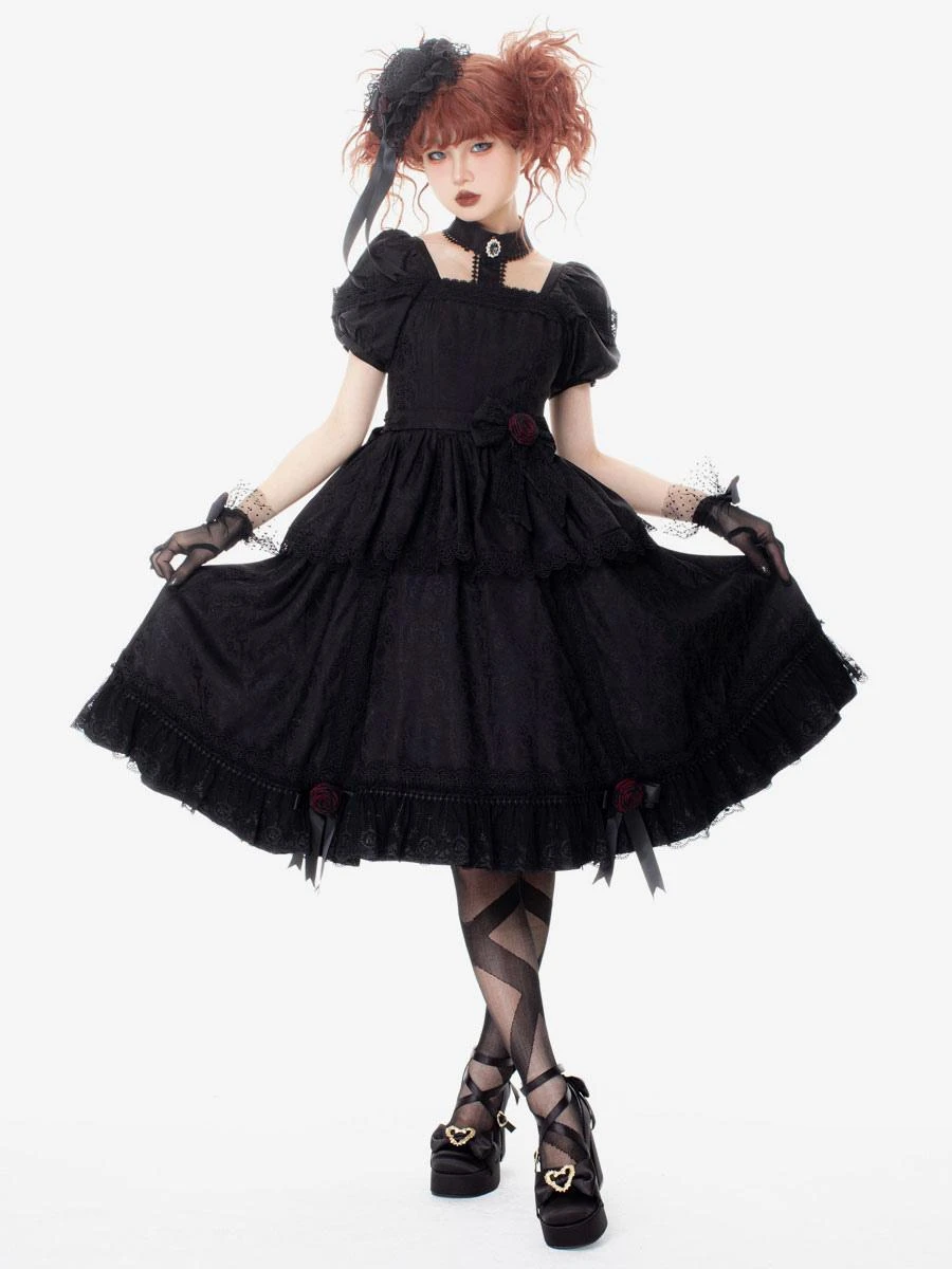 Gothic Lolita Dresses Ruffles Rose Black Black - Image 4