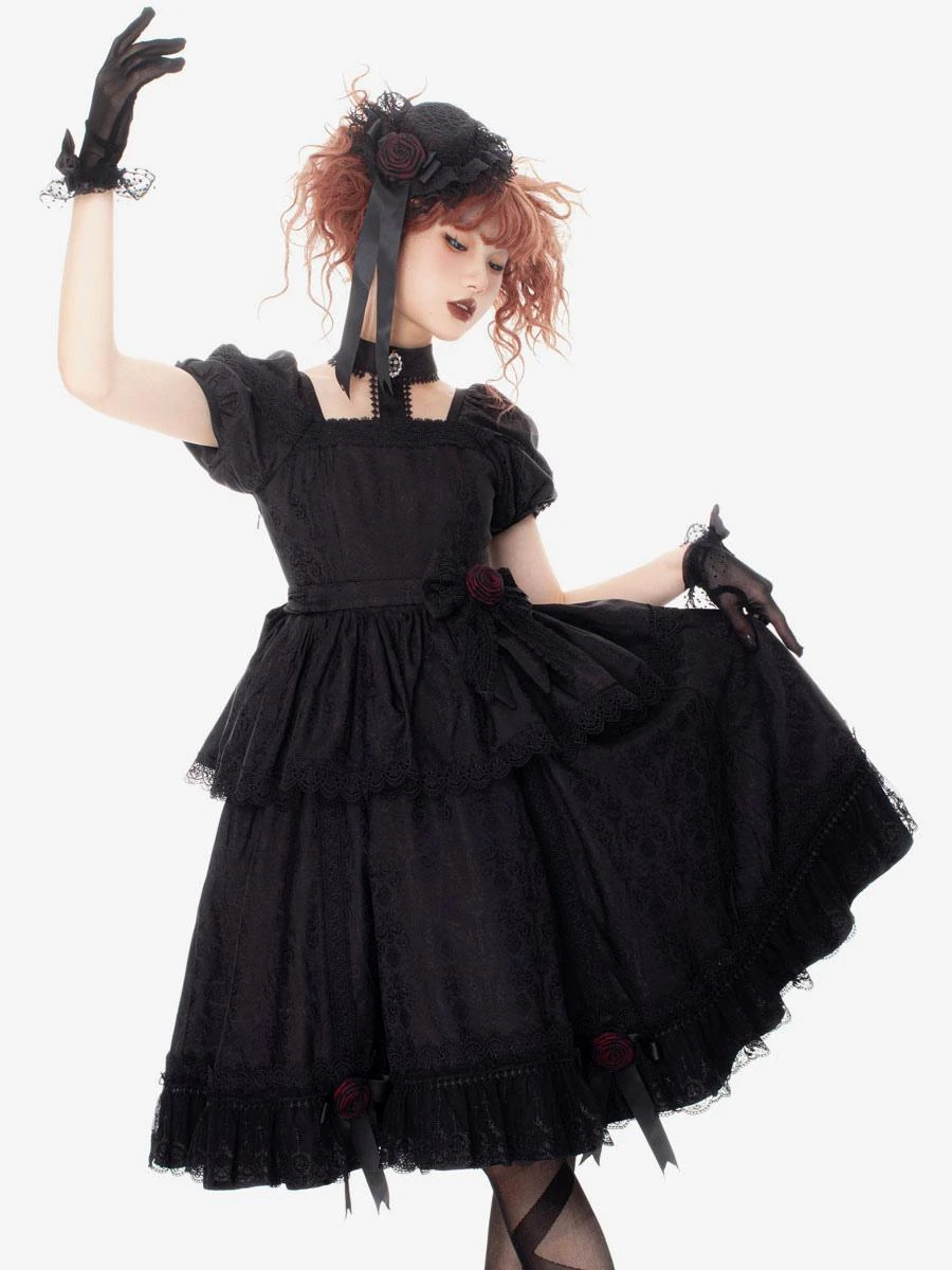 Gothic Lolita Dresses Ruffles Rose Black Black - Image 5