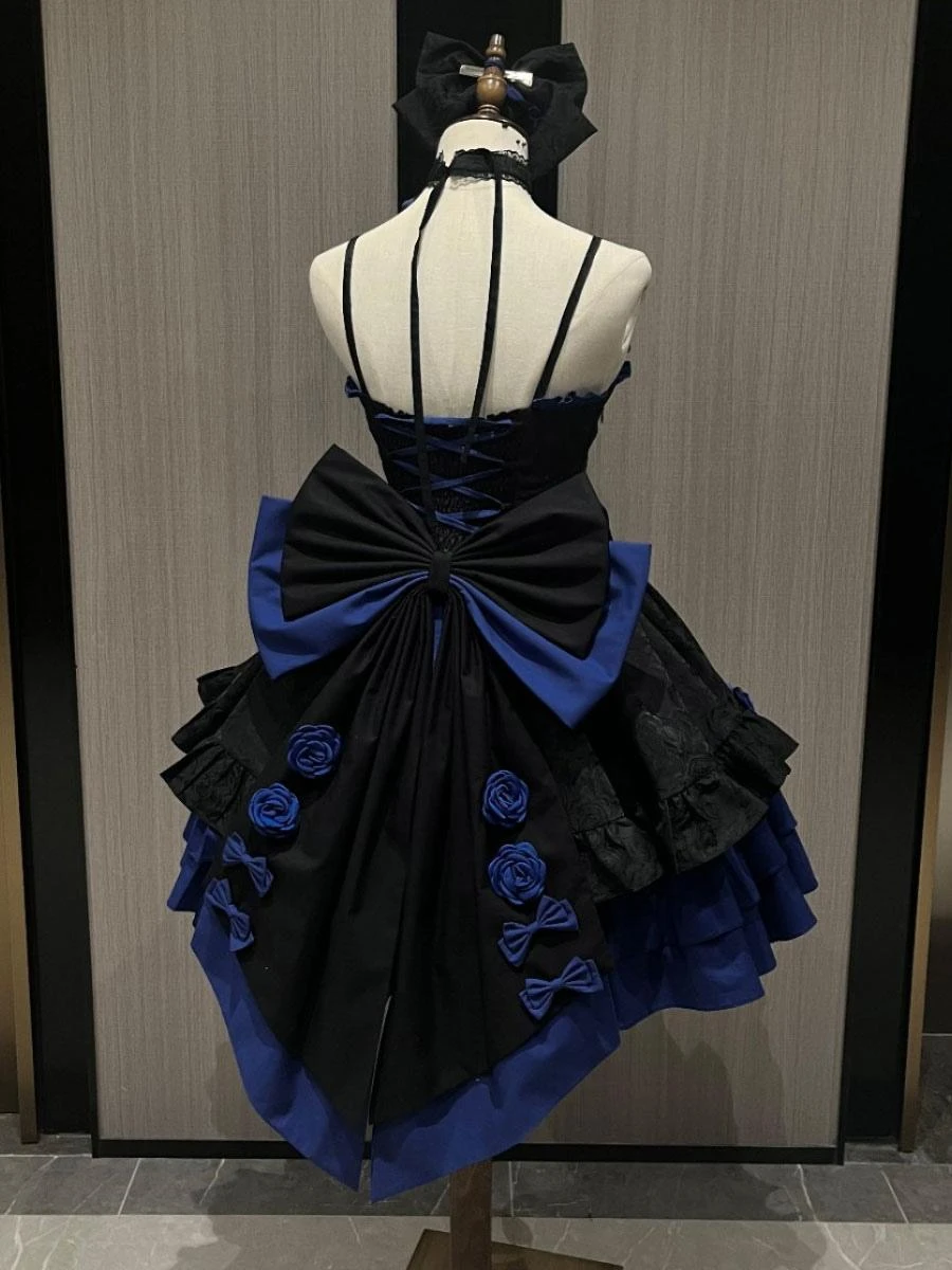 JSK Gothic Lolita Dresses Rose Ruffles Jacquard Blue Blue - Image 2